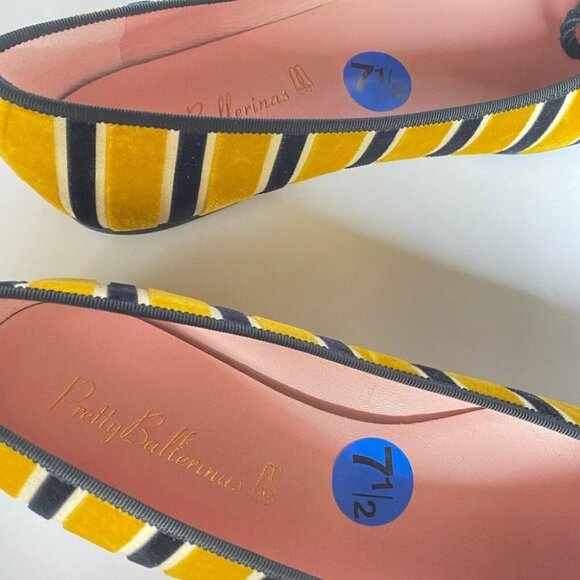 NEW Pretty Ballerinas Striped Yellow Black Round toe Velvet Ballet  Flats 37.5 - Picture 6 of 9